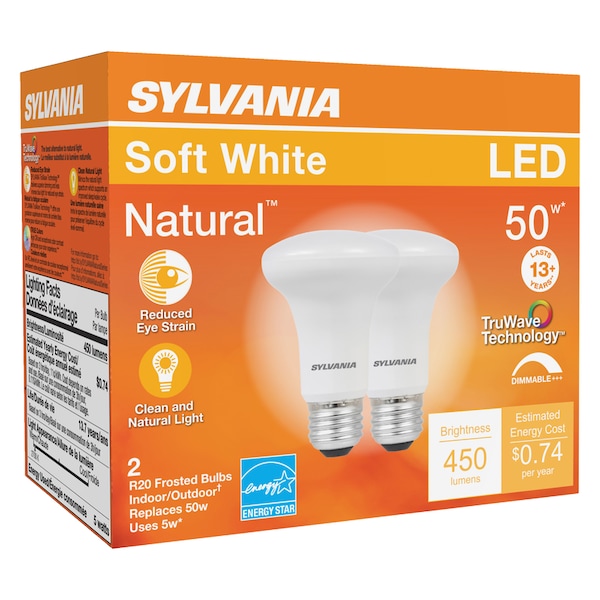 Sylvania Sylvania Natural R20 E26 (Medium) LED Floodlight Bulb Soft White 50 Watt Equivalence 2 pk 40788 - main
